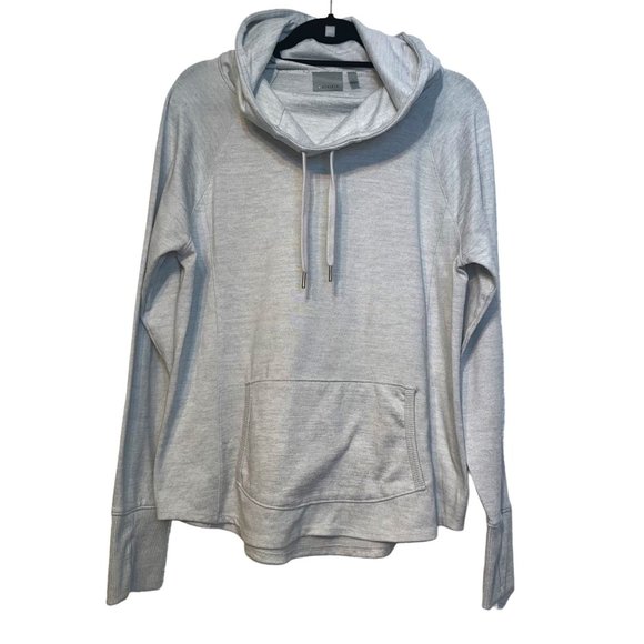 Athleta Tops - ATHLETA Cowl Neck Light Gray Lightweight Hoodie Kangaroo Pocket Size Large